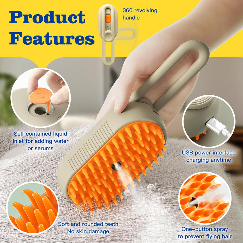 Cat brush with steam 3-in-1, steam brush cat green steamy brush cat steam brush for cats with spray cat brush with water cat steam brush care brush for cats and dogs for hair removal - BeesActive Australia