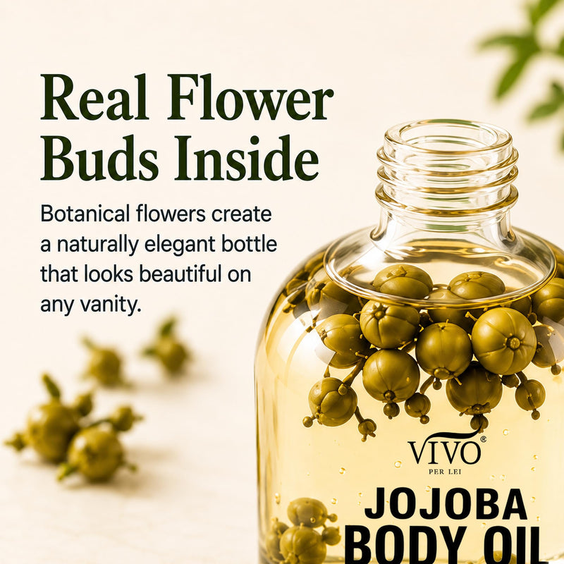 Vivo Per Lei Jojoba Moisturizing Body Oil - with Almond Oil - 3.5 Fl Oz | After Shower Body Oil - Deeply Hydrates - Real Flower Inside - Also Contains Camellia & Vitamin E - Lightweight - Non-Greasy