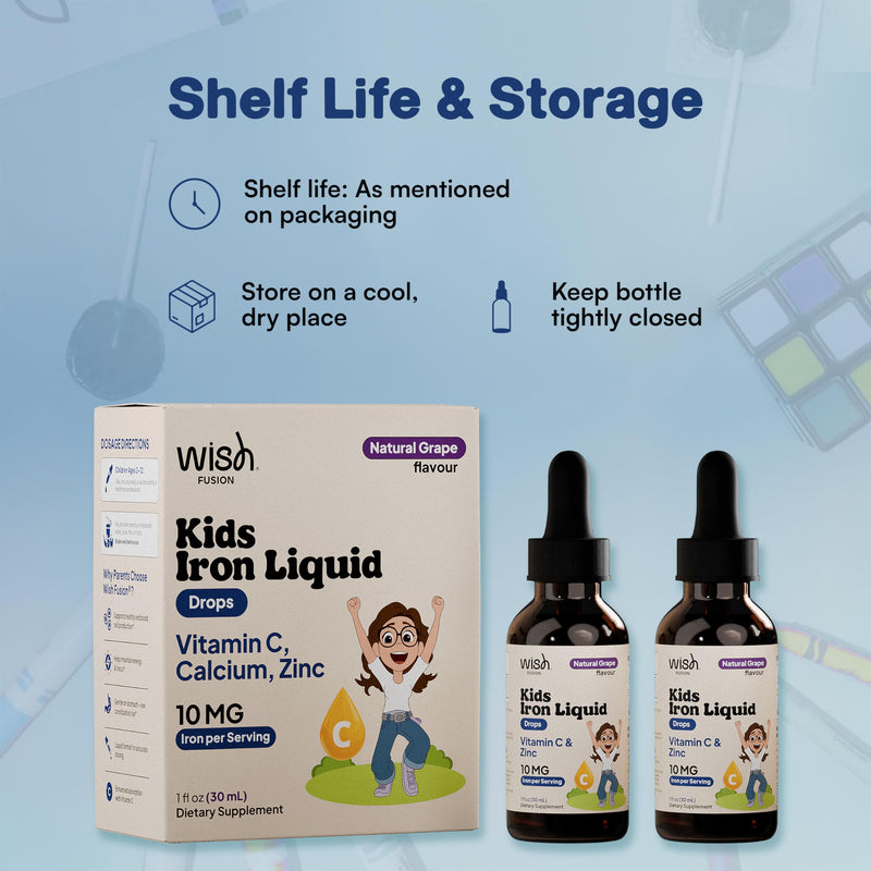 Kids Liquid Iron Drops for Healthy Iron Levels, Liquid Iron Supplements for Kids with Vitamin C & Zinc, Baby & Toddler Iron Supplement, Easy Absorption Daily Use, 2 × 30ml Bottles