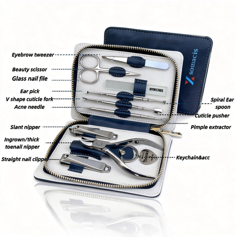 Nail Clippers Set Fingernail and Toenail Clipper Cutters, Manicure Pedicure Kit Stainless Steel 10pcs Professional Grooming Kits, Nail Care Tools with Portable Leather Case for Men or Women - BeesActive Australia