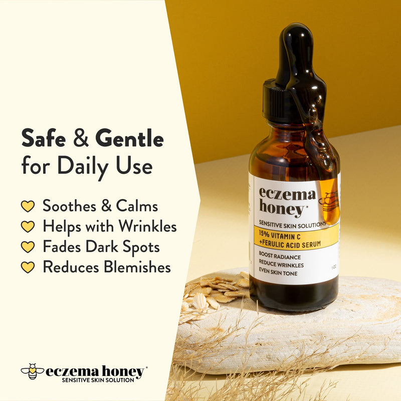 ECZEMA HONEY 15% Vitamin C + Ferulic Acid Serum, Anti Aging Skincare (1 Oz) | Face Oil for Eczema, Dry & Sensitive Skin