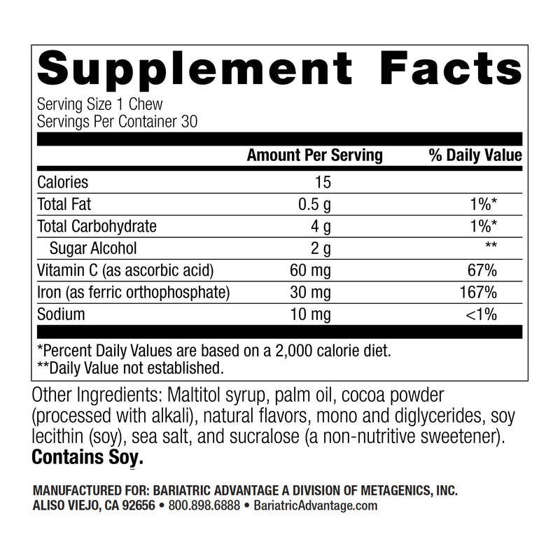 Bariatric Advantage Iron Chewy Bite Chocolate Raspberry Truffle (30 mg Iron, 60 mg Vitamin c) 30 Count (Pack of 2) 30 Count (Pack of 2)