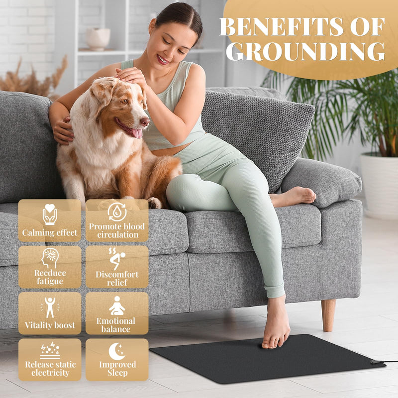 Grounding Mat with 100K Ohmresistor, The Globe Pad for Feet Earth Ground Therapy Improved Sleep Reduced Pain,Earth Grounded Pads Healthy Mats with Grounding Wire Magnetic Therapy Mat (Black) Black - BeesActive Australia