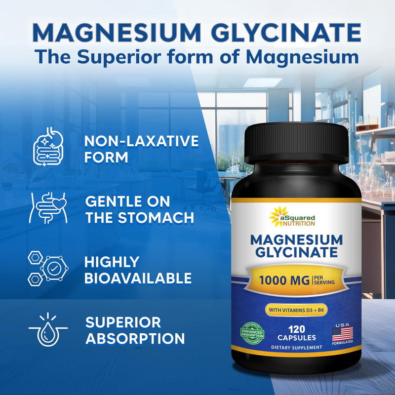 Magnesium Glycinate 1000mg with D3 & B6 - Mag Complex - 500mg per Capsule | Glycinate with Vitamin D3 & B6 - 120 Capsules - Pure Elemental Supplement for Sleep - Replace Gummies, Tablets & Powder