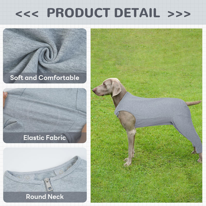 MHaustlie Dog recovery cover for hind legs, breathable dog surgical suit with zip, dog elbow bandages protection, E-collar and cone replacement against licking S grey - BeesActive Australia
