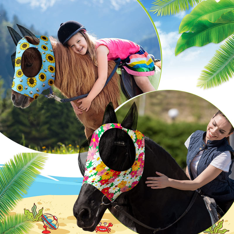 Frienda 4 Pieces Horse Fly Masks for Horses Horse Fly Mask with Ears Face Covering Elasticity Smooth and Comfortable Horse Mask with UV Protection(Medium, Flower) Medium - BeesActive Australia