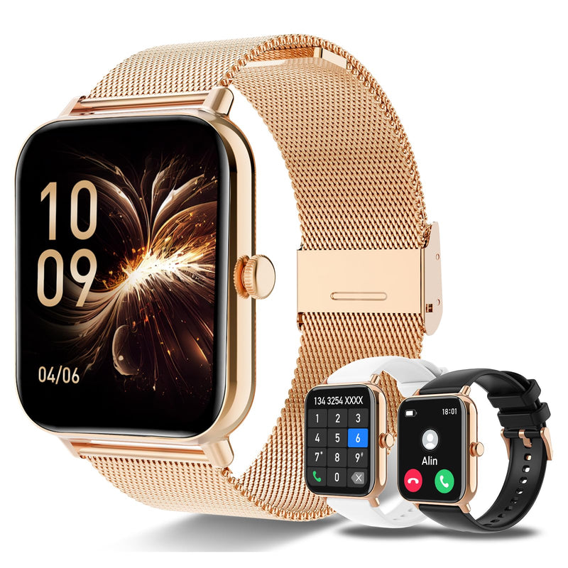 Smart Watch for Women Men 3 Bands (Answer/Make Calls) 1.85" HD Fitness Tracker Smartwatch for Android iPhone with Steps Tracking/Heart Rate/Sleep Monitor, 120+ Sports Modes IP68 Waterproof, Rose Gold