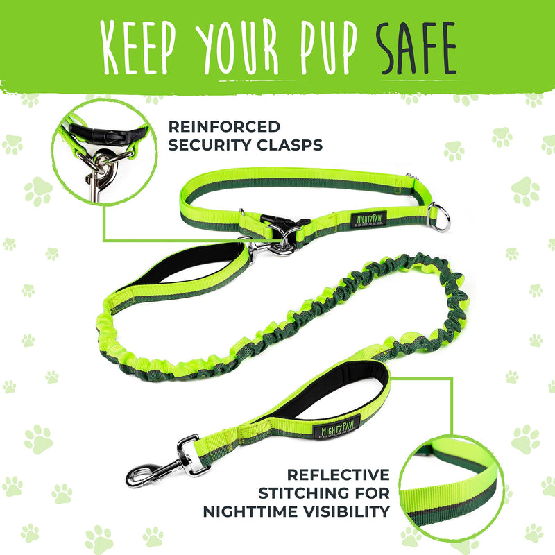 Mighty Paw Hands Free Dog Leash | Bungee Waist Leash for Dog Walking. Pet Running Hands Free Tether for Large, Medium & Small Breeds. Pet Waist Belt (36" - 48") Up to 150 lbs - Green 48" (Most Popular) - BeesActive Australia