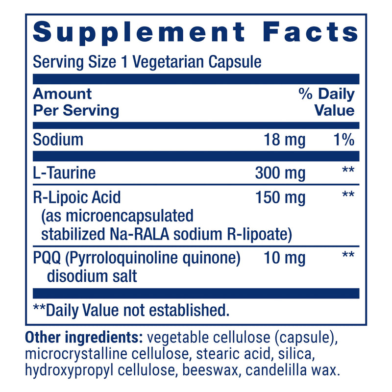 Life Extension Mitochondrial Basics with PQQ, L-Taurine, R-lipoic Acid, foundational Supplement for Cellular Energy Production, Brain and Heart Health, Gluten-Free, Non-GMO, Vegetarian, 30 Capsules | Foundational Supplement with L-Taurine & R-Lipoic Ac...