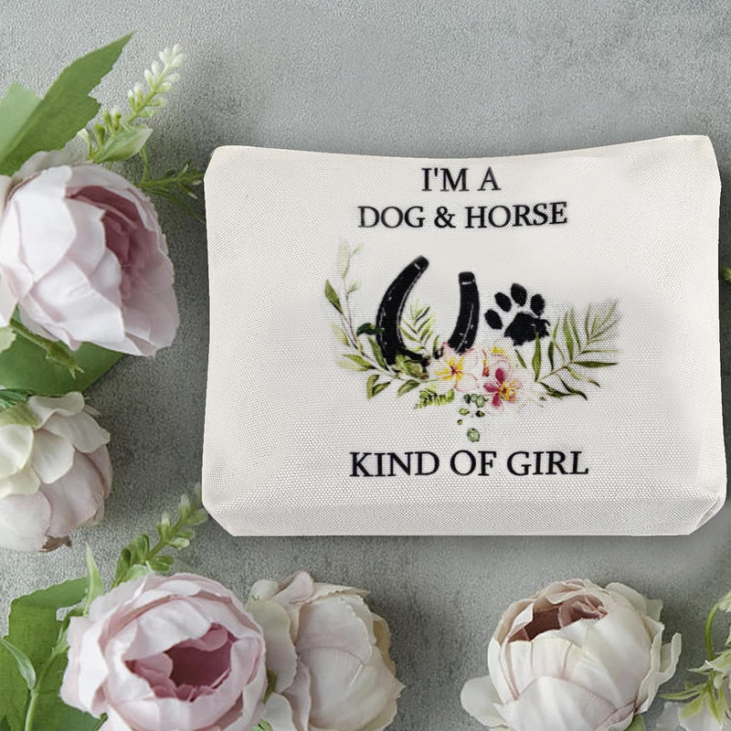 Horse lovers Dog Lover Gifts Horse Makeup Bags, I'm a Dog And Horse Kind Of Girl, Paw Print Horseshoe Gift For Dog Mom Cowgirl Equestrian Gifts Lady Travel Toiletry Bag Horse Gifts For Girls Women Horse Dog - BeesActive Australia