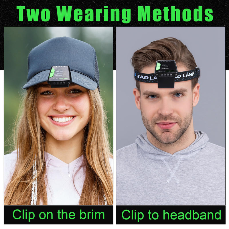 Mudder 4 Pcs Rechargeable Cap Light with Head Strap and USB Cable LED Cap Flashlight Clip Waterproof Ultra Bright Hat Flashlight Headlamp for Hunting Fishing Camping Hiking Cycling