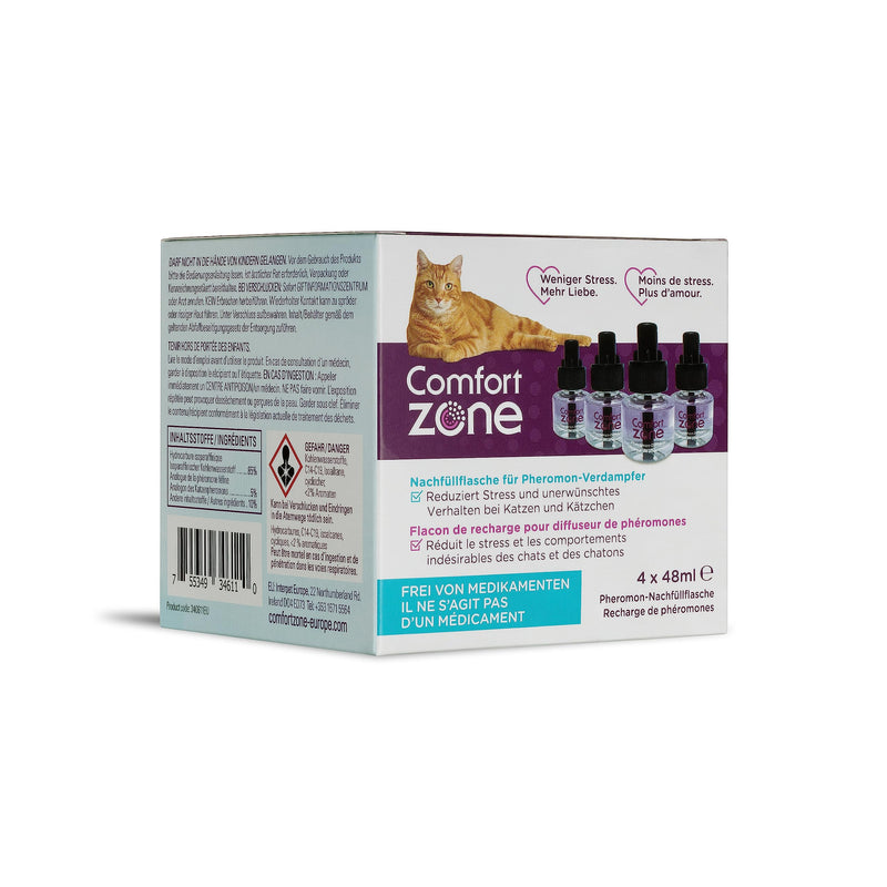 Refill pack of 4 in a savings package (120 days) for Comfort Zone Diffuser, pheromones for a relaxed home - reduces stress, marking, scratching and other problematic behavior. 4 refill packs - BeesActive Australia