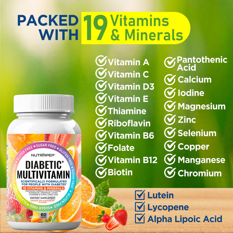 NutraPep Premium Multivitamin Chewable Gummies for Women & Men - Sugar-Free & Gluten Free Supplement Vitamins - Calcium Magnesium Zinc Manganese Thiamine Biotin…