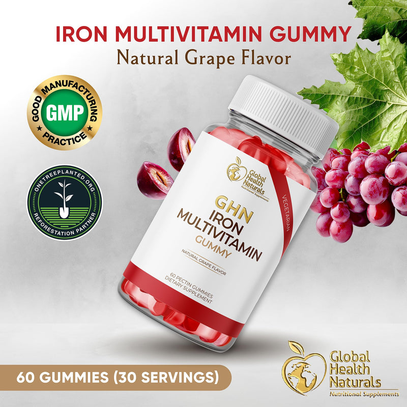 Vegan Women’s Multivitamin Gummies with Iron – Adult Gummy Multivitamins for Daily Energy & Wellness – Natural Grape Flavor – Non-GMO, Gelatin-Free, Gluten-Free – 30 Day Supply