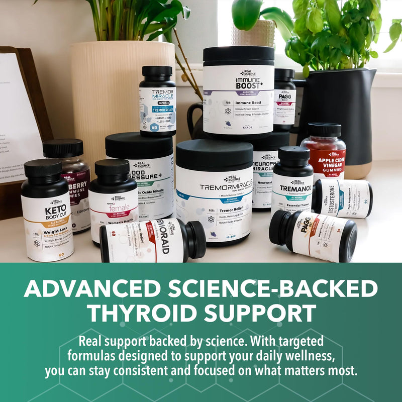 Real Science Thyroid Support Supplement for Women & Men Natural Thyroid Complex for Metabolism & Energy with Vitamins B, C, D, Vinitrox & GABA for Endocrine Support Made in USA, 60 Capsules