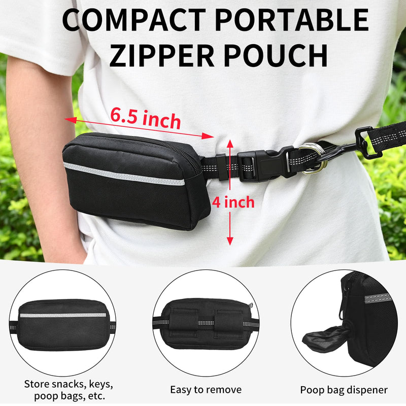 Hands Free Dog Leash with Zipper Pouch, Retractable Bungee Waist Leash with Dual Padded Handles & Waist Belt Fanny Pack for Medium & Large Dog Training Walking Running Hiking Jogging (Red) Red
