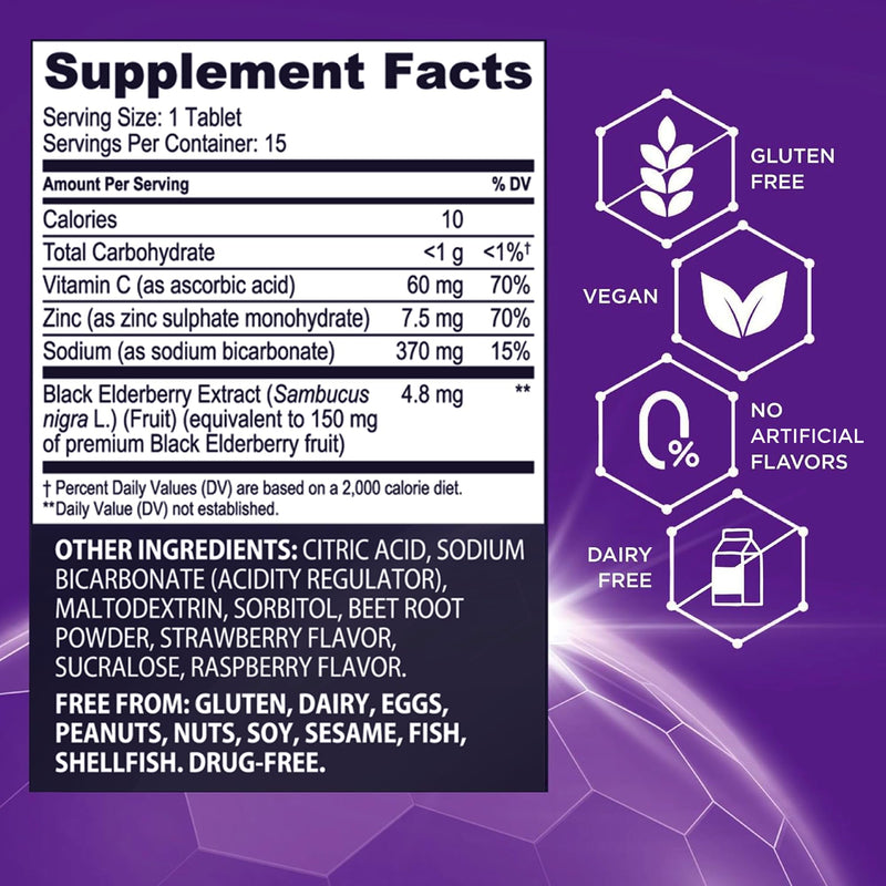 Sambucol Black Elderberry Effervescent Tablets, Quick Dissolve - 15 Count | Elderberry Dissolvable Tablets with Zinc and Vitamin C for Adults, No Artificial Flavors 15 Count (Pack of 1)