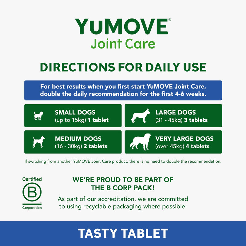 YuMOVE Senior Dog Joint Supplement, High Strength for Joint Care, Essential Dog Hip and Joint Support for Senior Dogs Aged 8+, 120 Tablets - Eco Friendly and Letter Box Ready Packaging Eco-Friendly