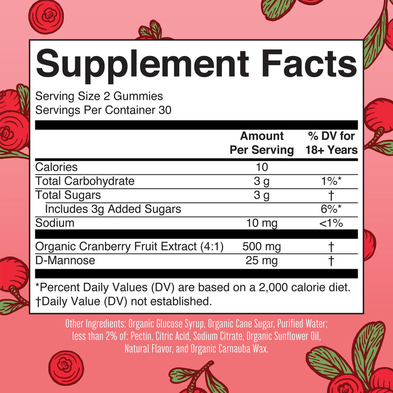 MaryRuth Organics Organic Cranberry Gummies - 500mg Supplement | Urinary Tract Health for Women | with D Mannose | Traditional Use | USDA Organic | Vegan | Non GMO | 30 Servings 60 Count (Pack of 1) - BeesActive Australia