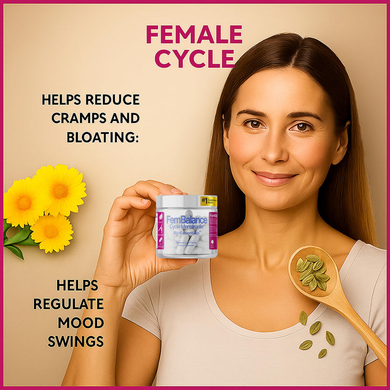FemBalance – Female Hormonal Balance Complex – Ashwagandha 250mg & Magnesium 350mg – Daily PMS Cycle & Mood Support – Chamomile & Ginger + B6 P-5-P Zinc – 90 Vegan HPMC Capsules