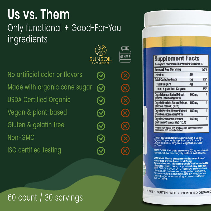Sunsoil A World of Calm Organic Gummies, USDA Certified Organic, No Glucose Syrup, Vegan, Gluten-Free, Plant-Based