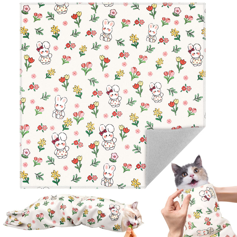 27.6" Cat Grooming Wrap for Cutting Nails, Rabbit Pattern Self-Adherent Fabric Wrap for Cats, Anti-Scratch Anti-Escape Multifunctional Cat Swaddle Tool for Teeth Brushing, Ear Cleaning L-27.6inch (within 15lbs)