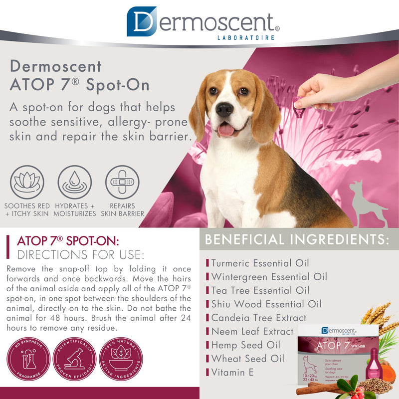 Dermoscent ATOP 7 spot-on - Medium Dogs 22-45 lbs - Soothing Care for Sensitive, Dry and Itchy Skin or Allergy Prone Skin - Natural Ingredients - 4 pipettes - PawsPlanet Australia