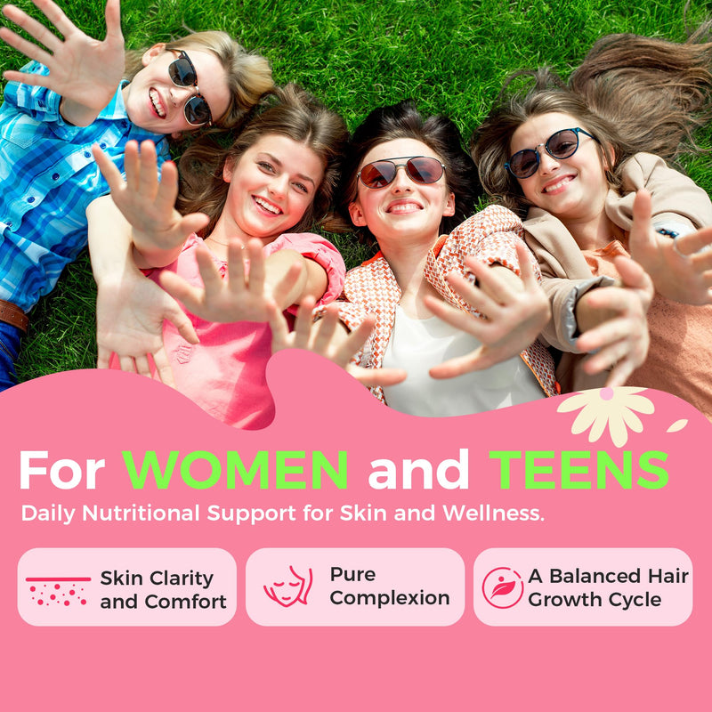 Spearmint Supplement Gummies for Women & Teen Girls, Pure Complexion, 60ct | Organic Spearmint Gummies with Vitamins, Chromium & Zinc, Green Tea Extract, Clear & Healthy Skin Support, Sugar-Free