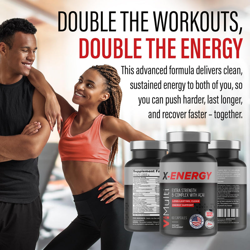 ViMulti X-Energy B Complex with Acai Dietary Supplement - 60 Capsules | For Your Energy Metabolism, Plant Based Formula, B-Complex Vitamins, Folate, Caffeine, Taurine, Magnesium, Ginseng, Rhodiola