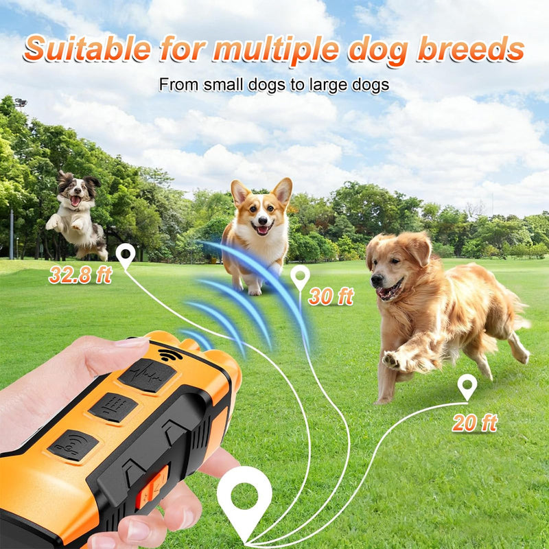 Dog Bark Deterrent Devices, 3X Ultrasonic Anti Barking, 32.8FT Anti Barking Device, 4 Gear Frequencies Safer Alternatives to Dog Training Bark Collars, Portable Design with Display