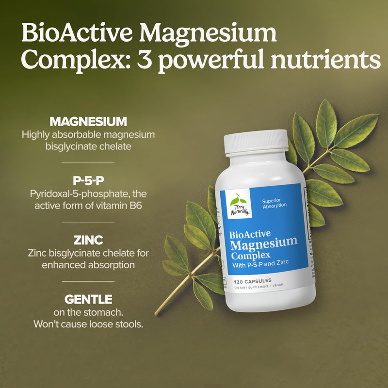 Terry Naturally BioActive Magnesium - Mood & Heart Health - 120 Capsules | Bone, Heart and Muscle Health Support. 120 Capsules, Pack of 2.