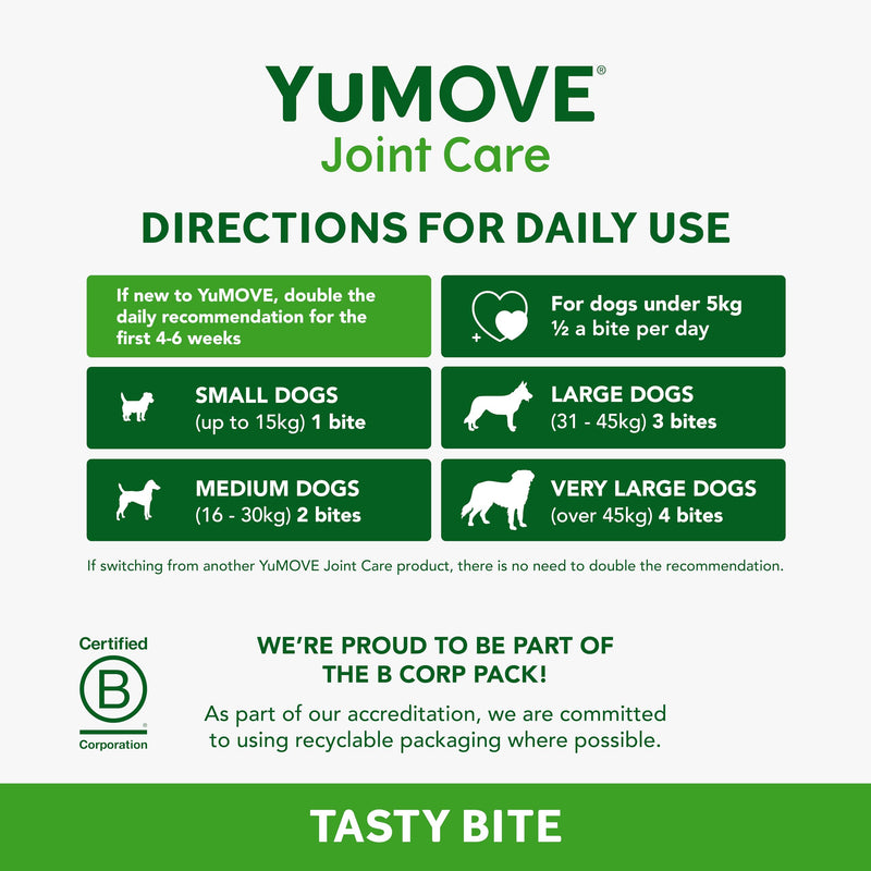 YuMOVE Joint Supplement for Dogs, Daily Bites for Joint Care, Essential Dog Hip and Joint Support for Stiff Adult Dogs with Glucosamine, Chondroitin, Green Lipped Mussel, 60 Tablets 60 Chews
