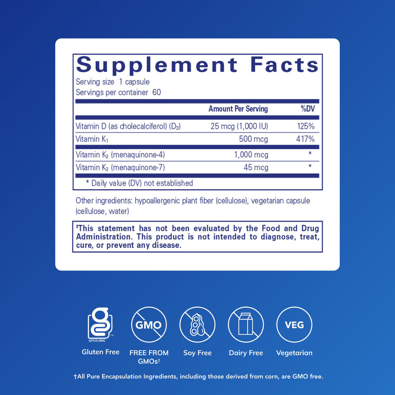 Pure Encapsulations Synergy K, 60 Capsules | Supplement with Vitamin K1, K2, and D3 to Support Bones, Blood Vessels, Vascular Elasticity, and Calcium Utilization* 60 Count (Pack of 1)