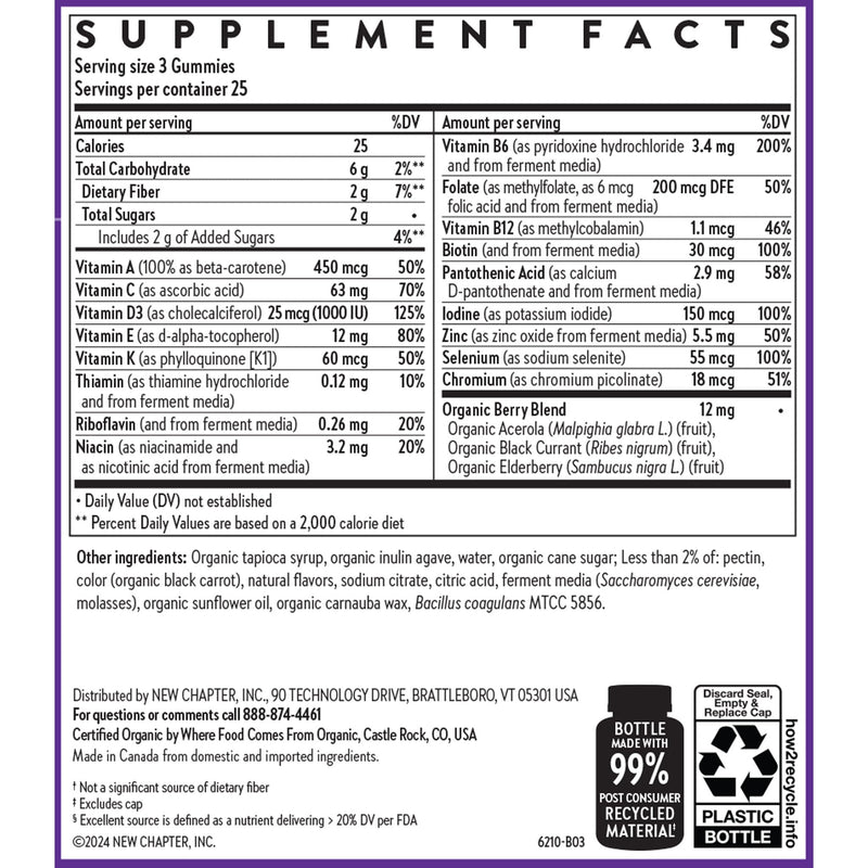 New Chapter Men's Multivitamin Gummies, Berry-Citrus, 75 Count | 57% Less Sugar Men's Gummy Vitamins with Vitamin C, D3, and Zinc for Immune Support, Non-GMO and Gluten Free