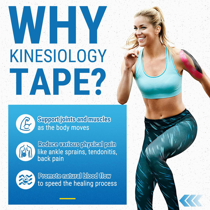 OK TAPE Synthetic Kinesiology Tape, 20 Strips Precut K Tape, Waterproof, Elastic Athletic Tape for Pain Relief & Muscle Support, Reflective Design, 2" x 10" -Purple 1 Roll Purple - BeesActive Australia