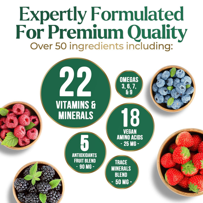 Liquid Multivitamin - Sugar Free Daily Multi Vitamin for Women, Men & Kids, Vitamins A, C, D, B-12, Biotin & Zinc - Supports Faster Hair Growth & Skin Wrinkles, Vegan, Non-GMO, Berry Flavor, 15 Fl Oz