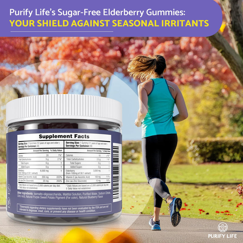 Sugar-Free Elderberry Gummies with Vitamin C & Zinc for Adults & Kids, 90ct | Immune support supplement for respiratory health, sambucus elderberry antioxidant gummies - vegan, non-GMO, made in USA Elderberry 90ct