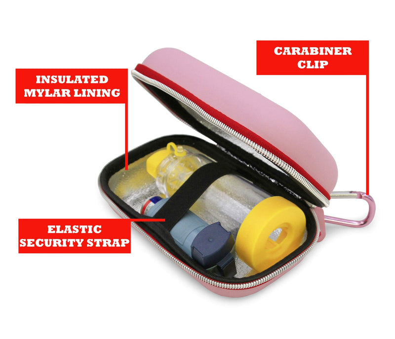 CASEMATIX Pink Compact Insulated Asthma Inhaler Travel Bag Case Compatible with Chamber Inhaler Spacer, Masks and More - Does Not Fit Spacers Longer Than 6.25 inches, Includes CASE ONLY - BeesActive Australia
