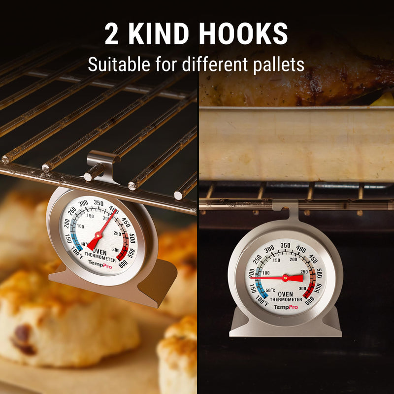 TempPro 2-Pack Oven Thermometer for Gas Oven, 50-300°C/100-600°F Smoker Temperature Gauge with 431 Stainless Steel, Analog Instant Read Cooking Thermometer (Previously ThermoPro) - BeesActive Australia