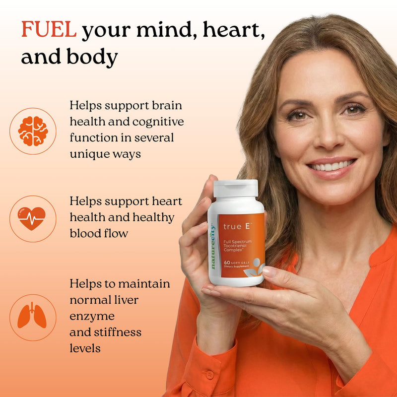 NatureCity True-E Full Spectrum Tocotrienols Vitamin E & Natural Alpha Tocopherol Supplement | Sustainable Vitamin E Tocotrienols from Evnol Suprabio | Non-GMO Vitamin E Complex | 60 Soft gels 1