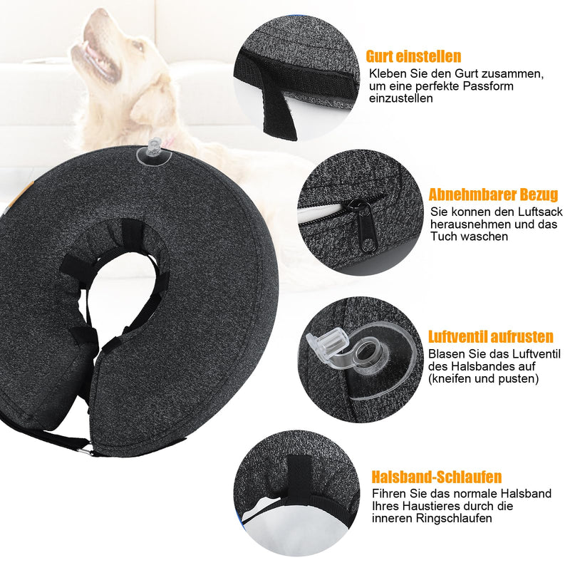 Inflatable neck brace for dogs and cats, protective collar dog with adjustable Velcro fastener, dog collar leak protection for recovery after operations or wounds, neck brace dog leak protection (L) L - BeesActive Australia