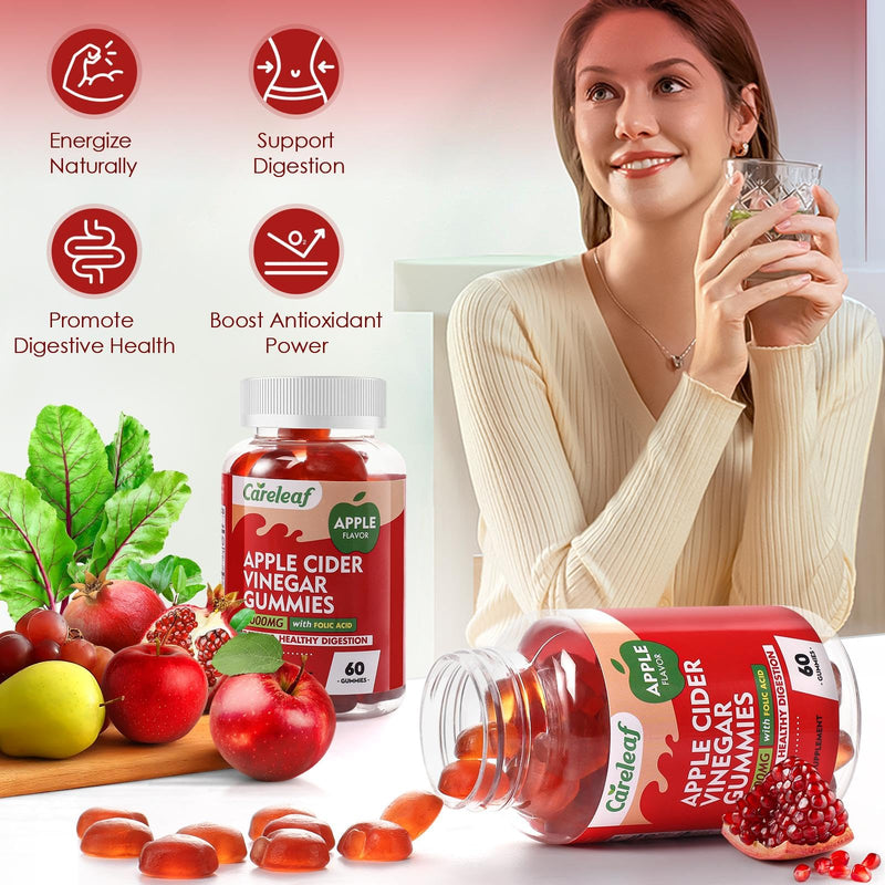 Apple Cider Vinegar Gummies, Metabolism Gummy with 1000mg AVC & Vitamin B6 Vitamin B12, ACV Gummies for Metabolism, Digestion, Detox, Gut & Immune Health, 60 Counts