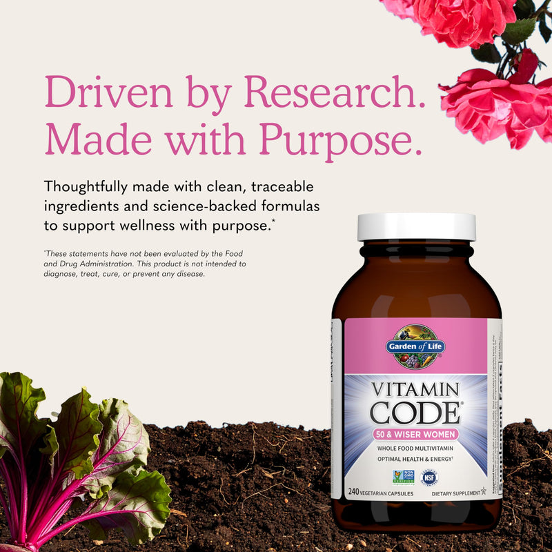 Garden of Life Vitamin Code Multivitamin for Women 50 & Over, 240 Capsules, Vitamins for Women 50 Plus with B Vitamins, Vitamins A, C, D3, E & K, CoQ10, Probiotics & Enzymes 240 Count (Pack of 1)