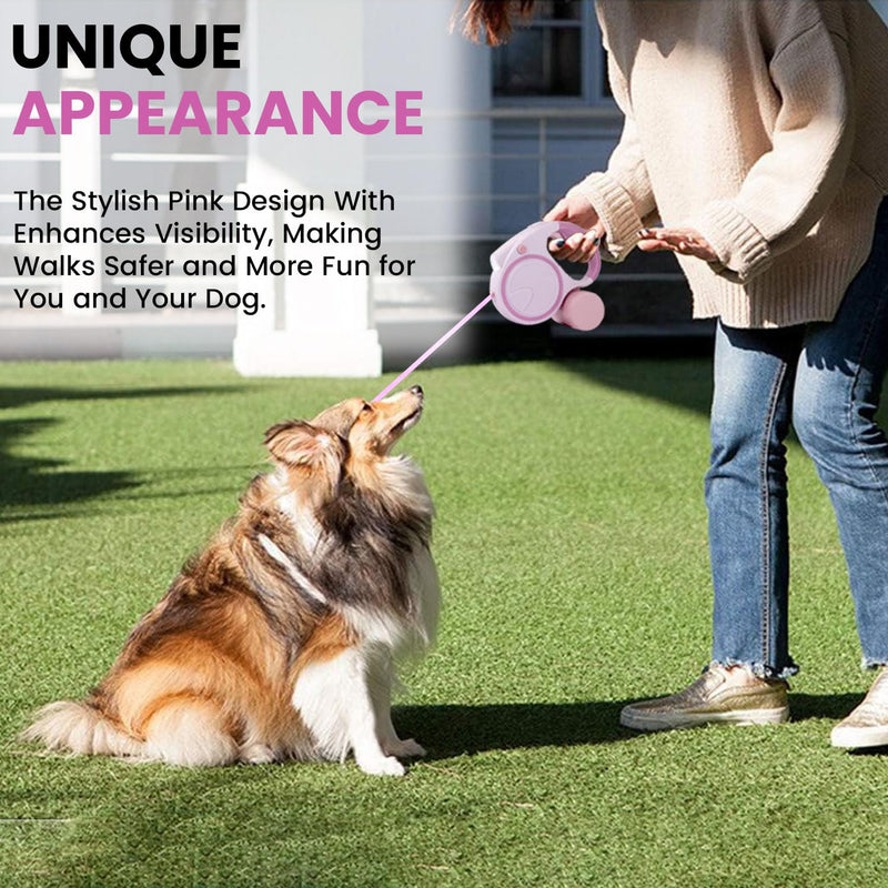 Best Dog Supplies | Pink Retractable Dog Leash with Light, Poop Bag Dispenser, Poop Bag Holder, 2 Elastic Ropes | Set of 4 - BeesActive Australia