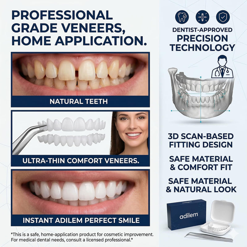 Snap On Veneers for Women & Men, Instant Smile Enhancer Cosmetic Teeth Covers, Natural White Temporary Dentures for Missing, Stained or Broken Teeth, Smile Restoration Kit with Portable Travel Case