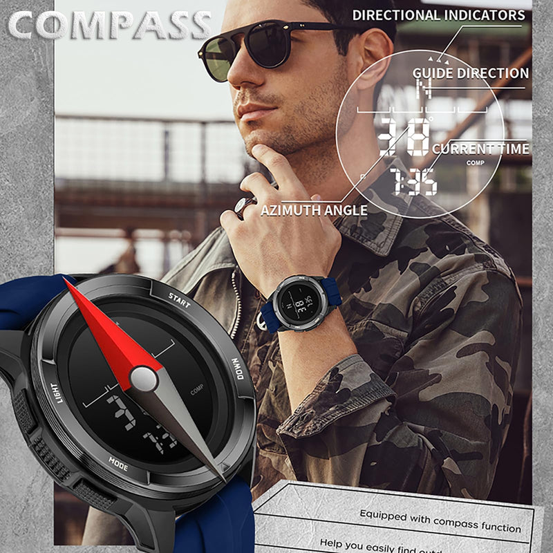 findtime Compass Tactical Watches for Men Women with Metronome Step Counter Countdown Dual Time Alarm Stopwatch Rubber Strap Lightweight Digital Waterproof Watch Orange Silicone Blue - BeesActive Australia