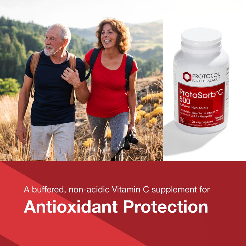 PROTOCOL FOR LIFE BALANCE Protosorb C 500, Vitamin C, 100 Veg Caps | Highly Absorbable Vitamin C Formula for Immune and Bone Health Support* with Alpha-Lipoic Acid, Buffered, and Non-Acidic