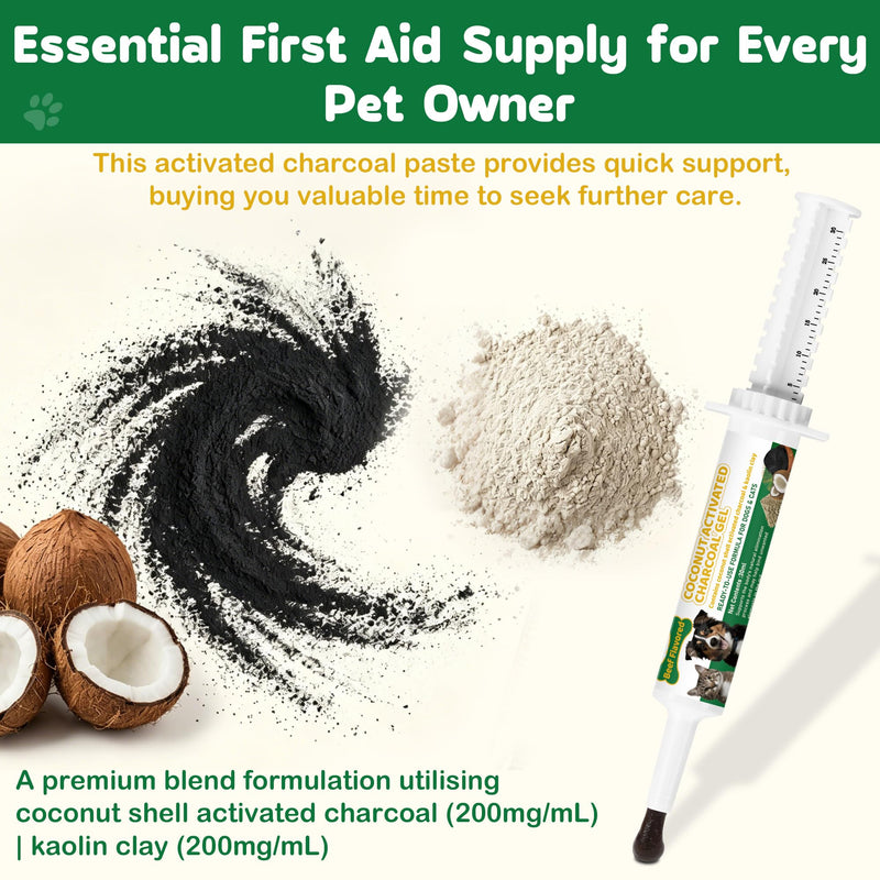 Activated Charcoal for Dogs & Cats – 30ml First Aid Kit Emergency Rescue, Oral Anti Diarrhea Digestive Paste Ready Absorb Toxins, Beef Flavor