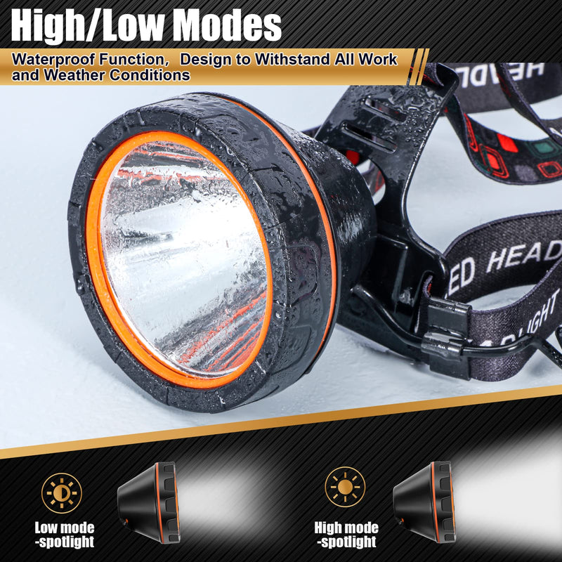 LED Rechargeable Headlamp, Super Bright Waterproof Headlight Spotlight, Hard Hat Flashlight for Coon Hunting, Fishing, Camping, Hiking, Dog Walking, Outdoor Running, Emergency Work Lighting Black Lamp-White Light - BeesActive Australia