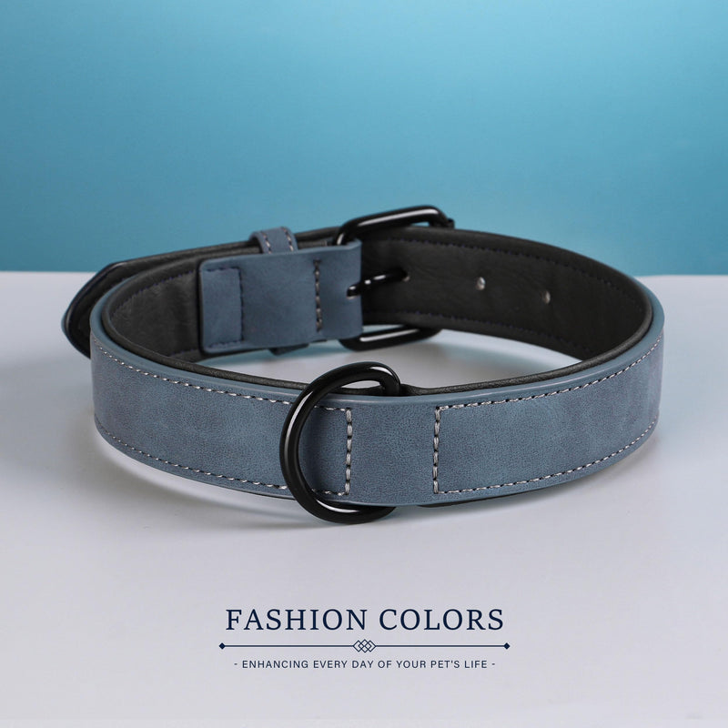 Didog Soft Padded Leather Dog Collar, Breathable Heavy Duty Dog Collar Leather with Adjustable Rust-Proof Metal Buckle for Small Medium Large Dogs, Blue, XL XL: Fit Neck 17-21"(44-71 lbs) - BeesActive Australia